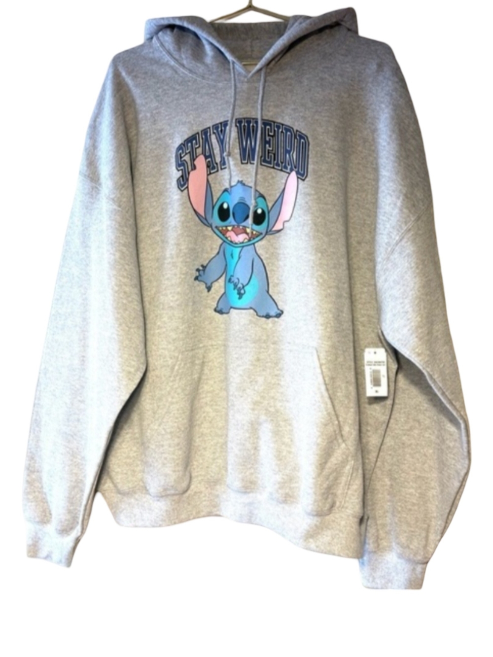 Disney Stitch Hoodie Sweatshirt Graphic Kangaroo Pockets Gray XL